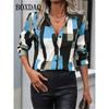 New Spring Autumn Women Blouses Fashion Geometry Striped Pattern Printing Shirt Elegant Casua Everyday Blouse Ladies Loose Style