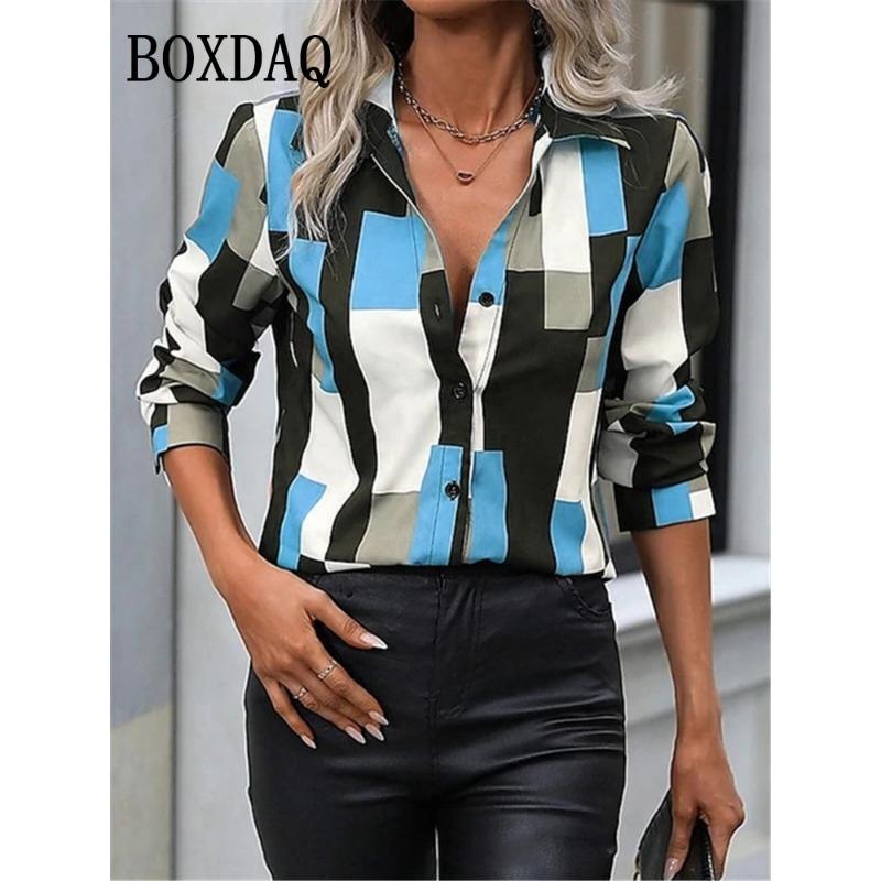 New Spring Autumn Women Blouses Fashion Geometry Striped Pattern Printing Shirt Elegant Casua Everyday Blouse Ladies Loose Style