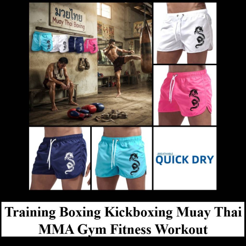 Print Shorts Colorful Chinese Dragon Goth Dark Gothic Training Muay Thai Kickboxing Boxing MMA Unisex Gym Fitness Workout Quick Dry Drawstring Waist