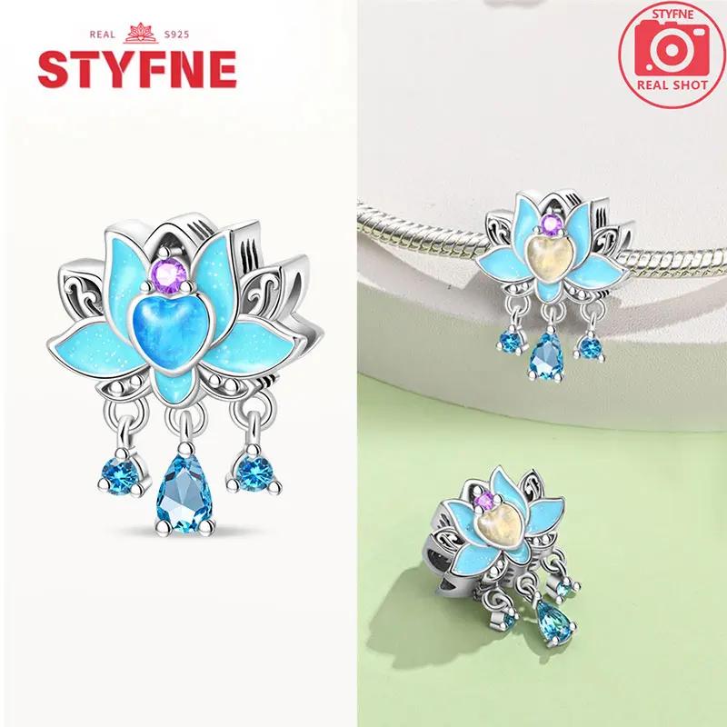 Silver 925 Colored Zircon Heart-shaped Pendant Beads Charm Fit Bracelet Jewelry Making Fine Gift for Women