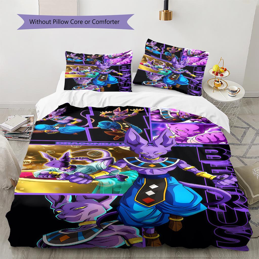 מצעים עם הדפס דרגון בול, סט שמיכה כיסוי שמיכה ציפית לציפית מתנת יום הולדת לבית (1 * כיסוי שמיכה + 2 * ציפות, ללא ליבה)