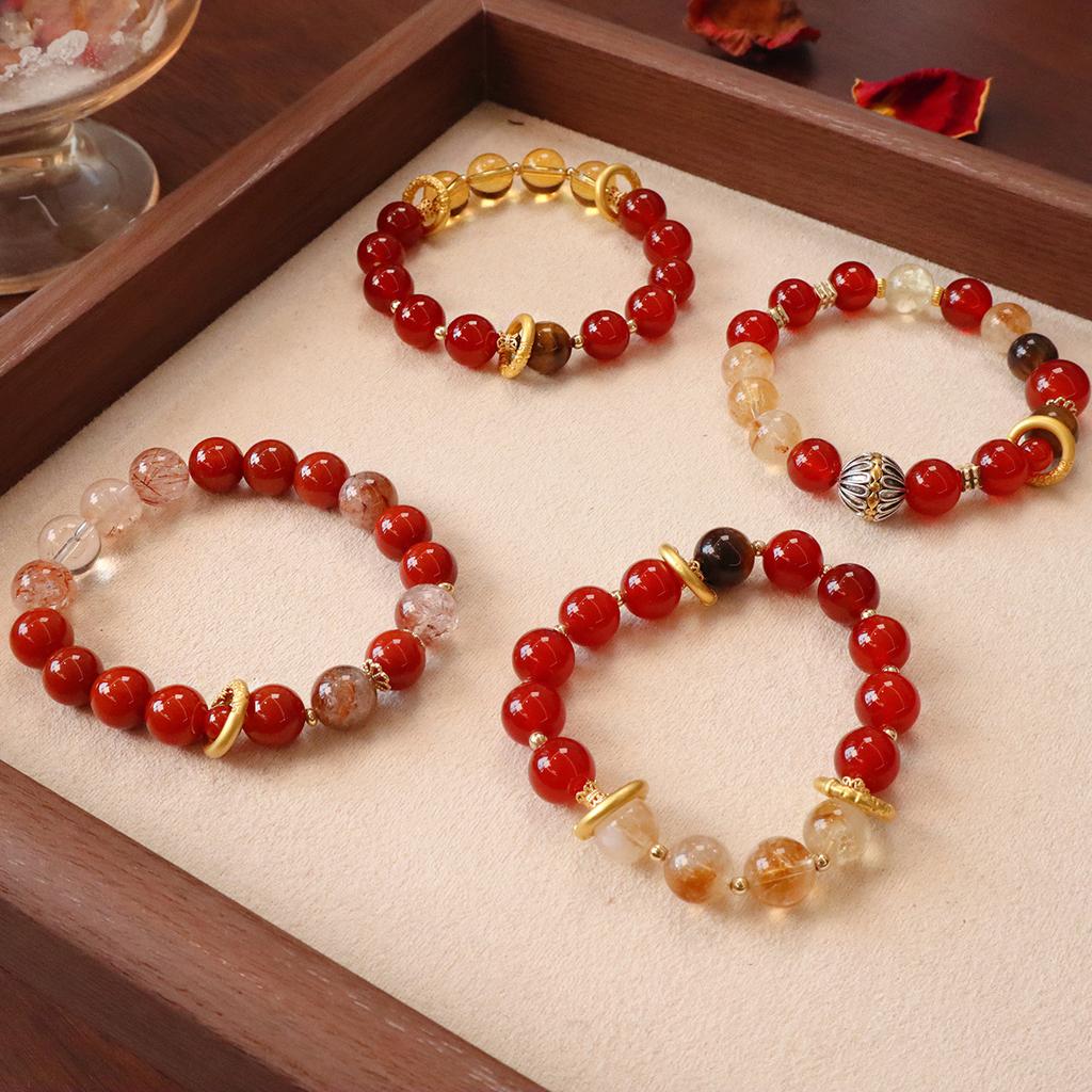 Natural Agate Yellow Crystal Crystal Bracelet, Hand Jewelry, Personalized Exquisite Bracelet, Qiankun Circle. Fashion Women Daily Jewelry Lucky Gift