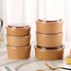 50pcs Kraft Paper Fast Food Package Box Round Rice Bowl Portable Disposable Salad Bowl  Soup