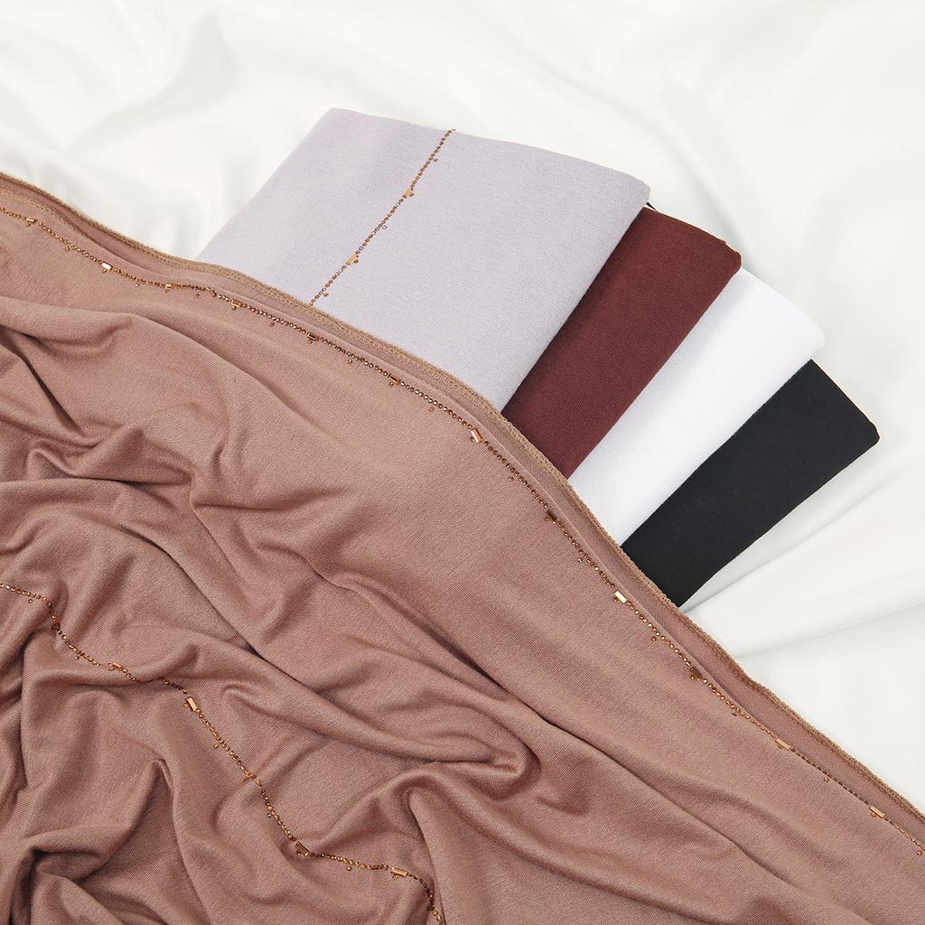 Muslimischer Jersey Hijab Schal Schimmer Strasskante Kopftuch Damen Premium Baumwolljersey Schal Luxus Design Turban Einfarbige Wickeltücher