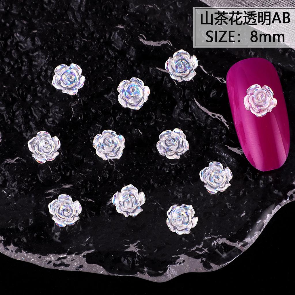 Nail Art Resin Camellia White Rose Ornament Nail Ice Transparent Three-Dimensional Light Changing Flower Accessories