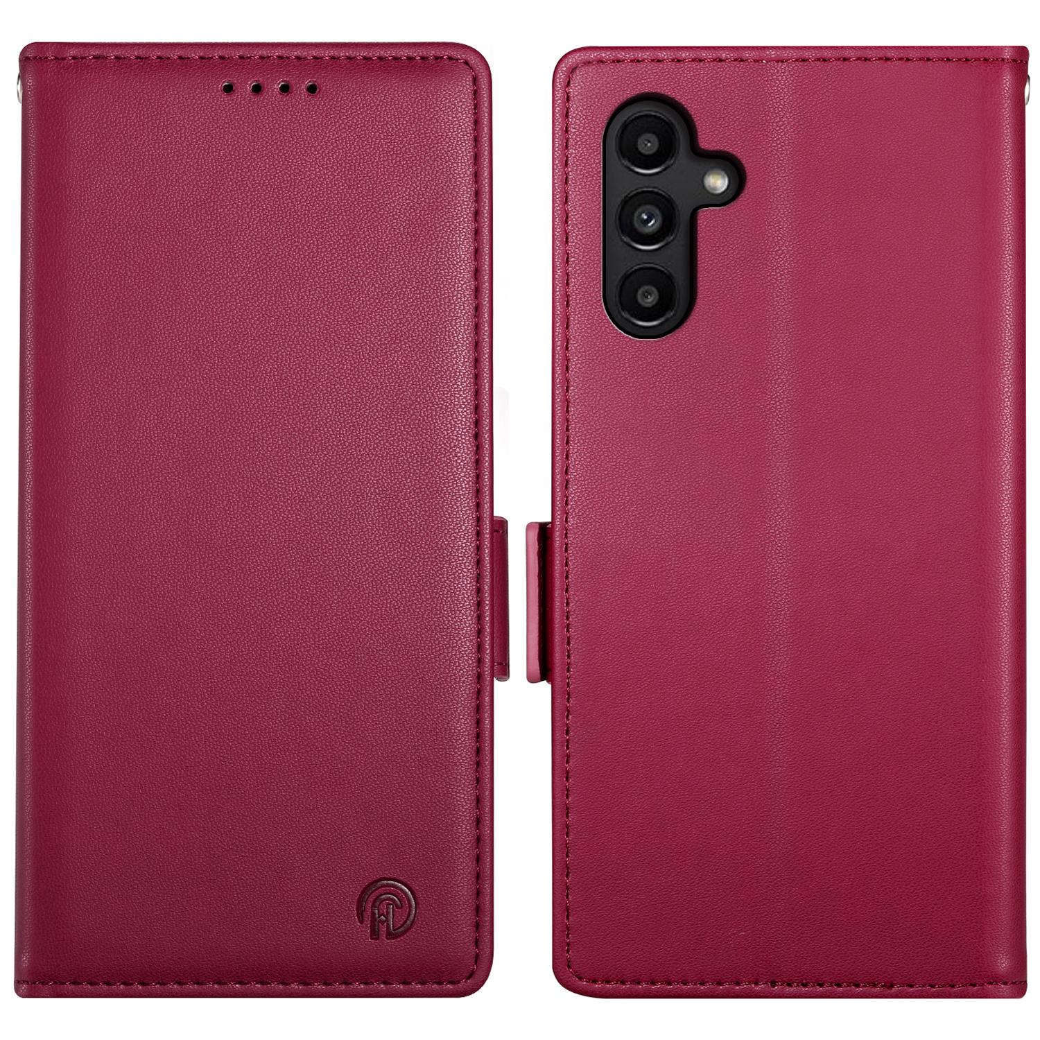 

DF-010 For Samsung Galaxy A14 5G/A14 4G Stand Case Anti-Scratch Leather Phone Cover Wine Red