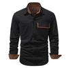 Men's Washed Cotton Casual Shirt Solid Color Lapel Long Sleeve Cargo Shirt for Men