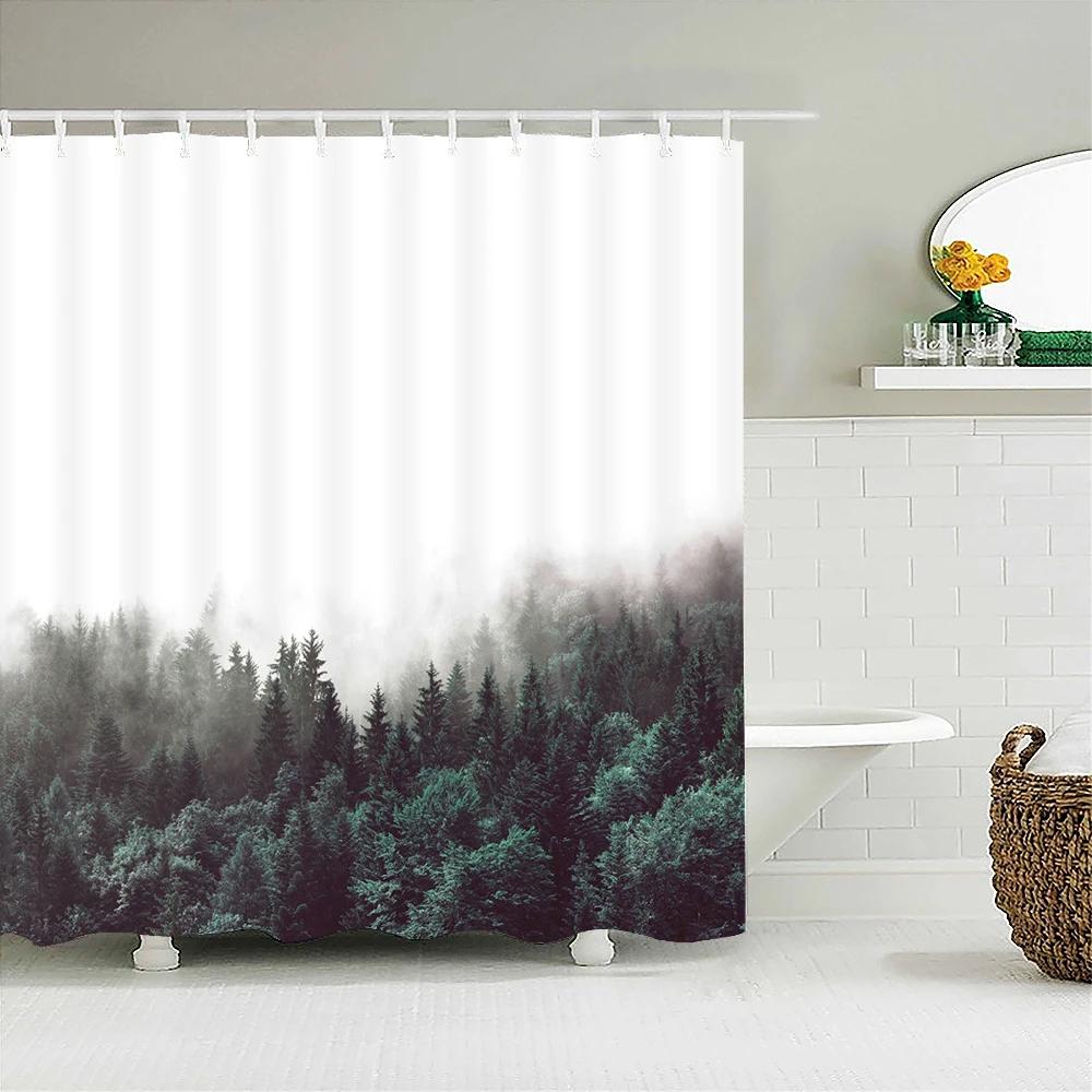 Natural Scenery Waterproof Fabric Shower Curtain Bathroom Curtains With Hooks 180X180Cm Landscape Bath Screen Home Decoration
