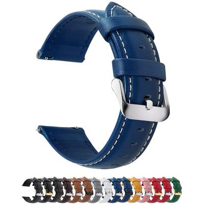 Fullmosa 24mm Genuine Top Grain Leather Watch Strap, Replacement Strap for Smartwatches and Watches, Dark Blue, for Men and Women