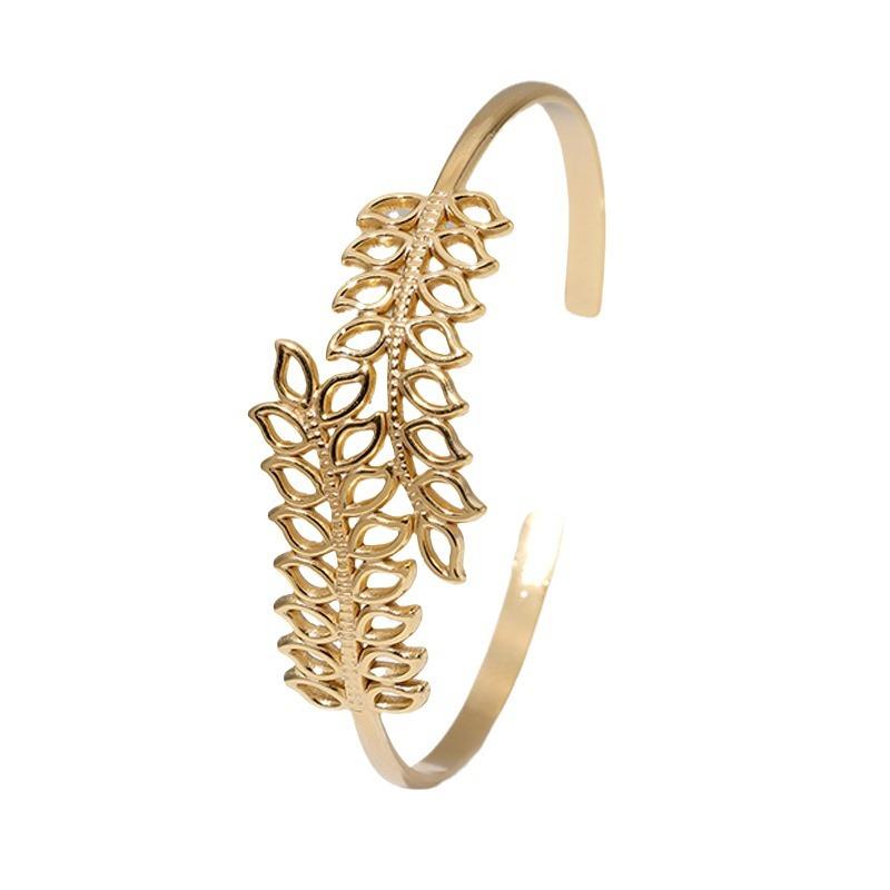 Hypoallergenic Luxury Fashion Stainless Steel Bracelets Creative Hollow Leaf Opening Bracelets Personality Niche High-end Sense
