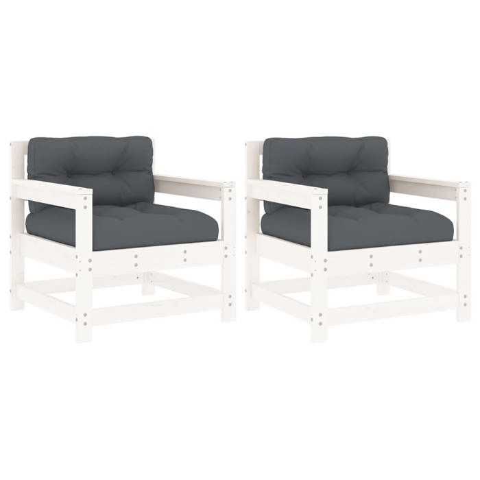 VidaXL Chaises de jardin et coussins lot de 2 blanc bois de pin massif, chaise longue, chaise d'extérieur, siège 825563