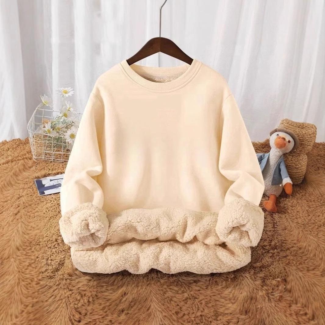 

Women s Crew Neck Fleece-Lined Sweatshirt - Thick Lambswool Winter Top M сірий колір