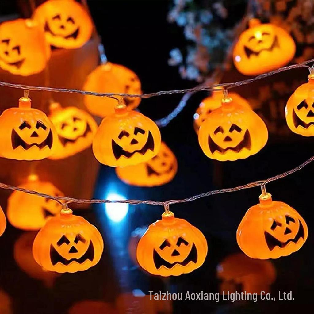 Halloween LED String Lights - Pumpkin, Spider, Ghost, Horror Decor, Marigold Colored Small Lights