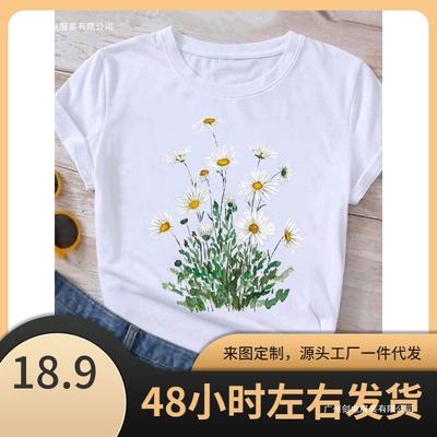 Pattern T-Shirt Casual Clothing Summer Short Sleeve Cute Cute Sweet Flower Women's Printed Fashion Clothing T-Shirt Women