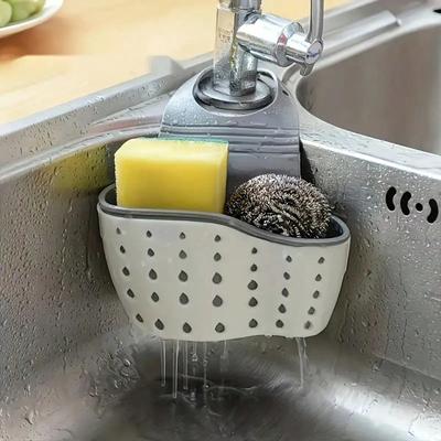 1pc Sink Hanging Drain Basket With Silicone Storage Box, Adjustable Shoulder Strap Drain Rack, Sponge Holder, Faucet Hanging Basket,Color Random
