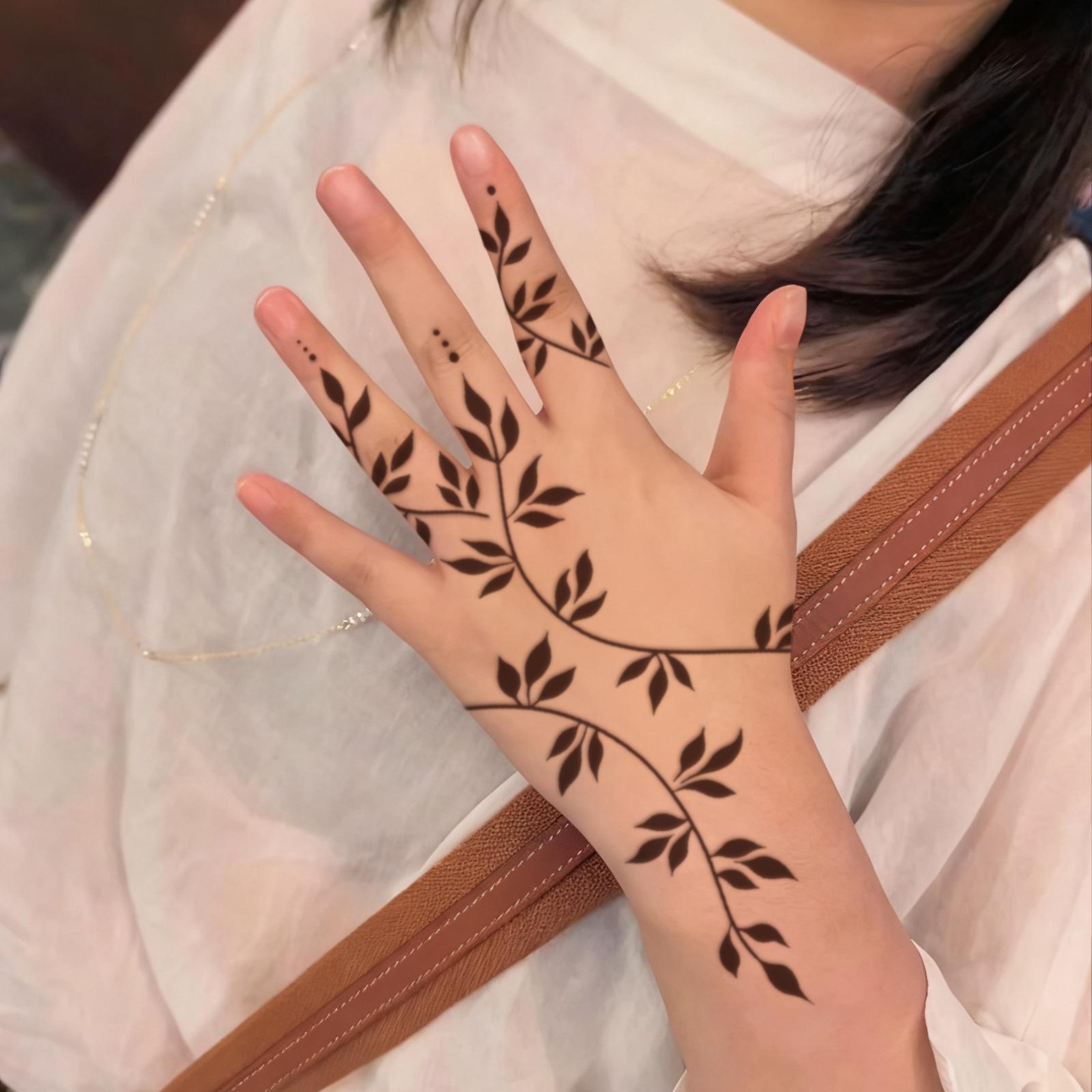 Glow Makeup Unisex Black/Gray Minimalist Vine Tattoo Sticker, And Branches And Leaves Lines, Waterproof, Gentle Wind, Decorative Sticker On The Back Of The Hand