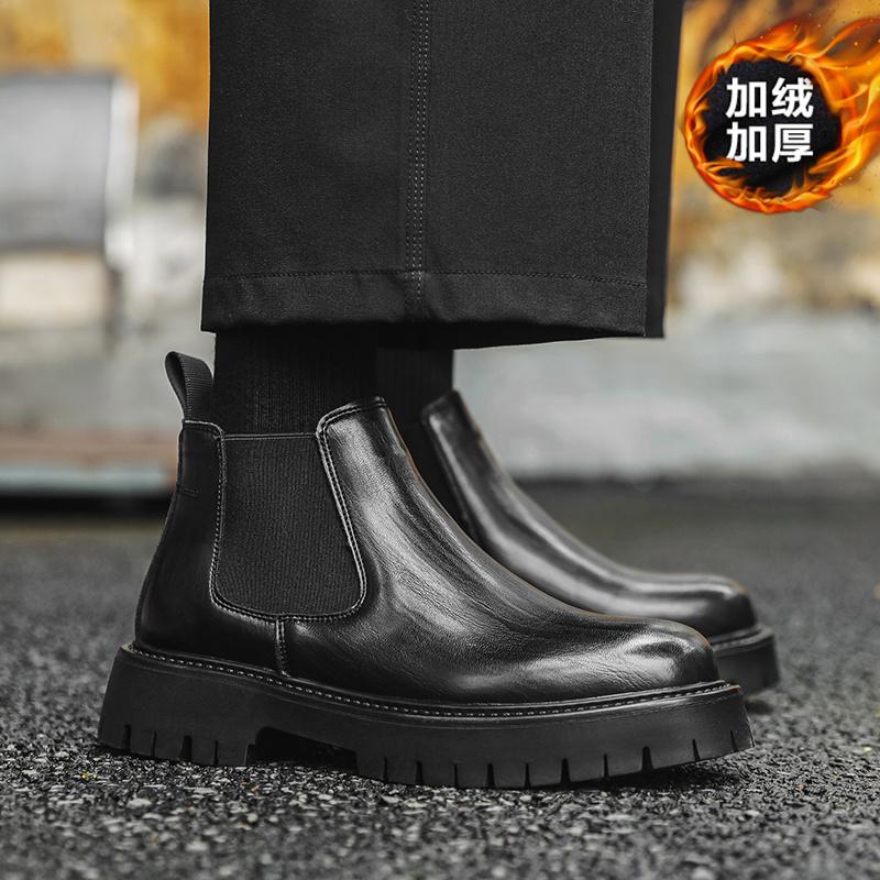Thick-soled Martin boots winter new British style warm high-top leather shoes locomotive velvet boots leather boots