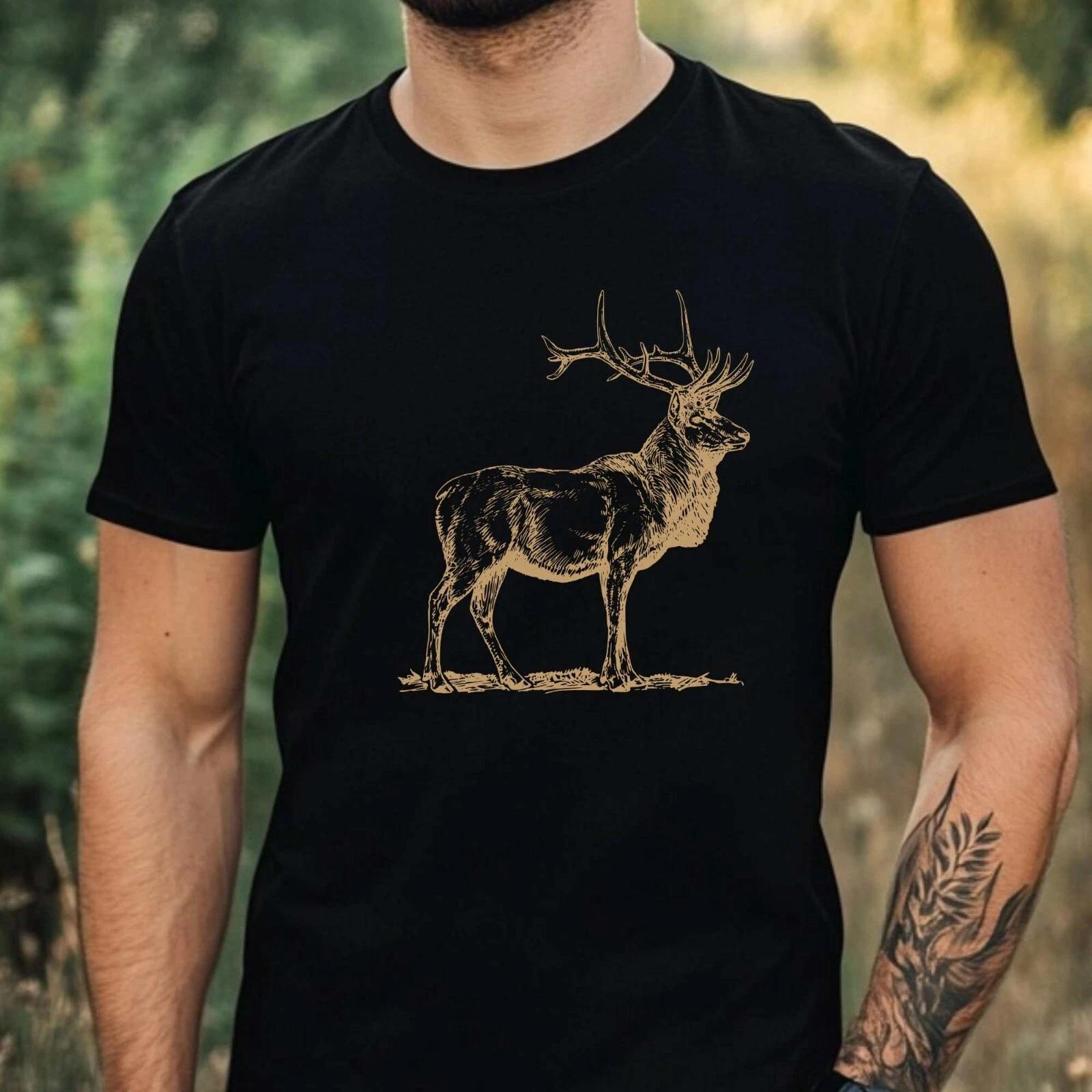 T-Shirt Herren Hirsch Motiv Baumwolle Größe XS bis 5XL S