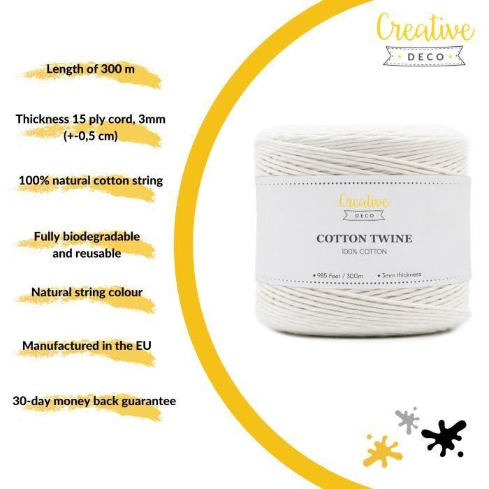 Corde Macramé - CREATIVE DECO - 300m - Blanche - 12 Plis - Coton