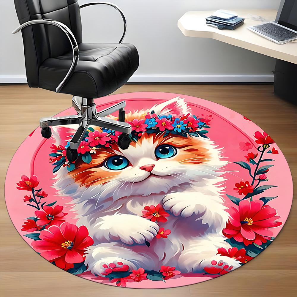 1pc Floral Cat Chair Carpet for Office, Non-slip, Soft and Durable Office Rug for Interior Decoration, Perfect for Office yy260325100