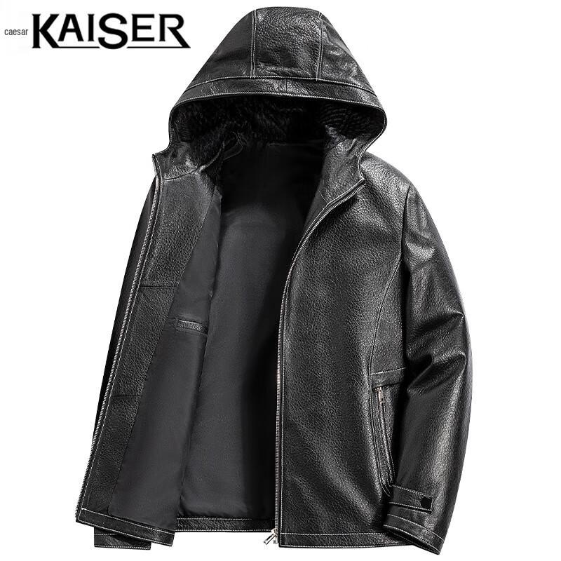 KAISER Men's Hooded Lambskin Leather Jacket