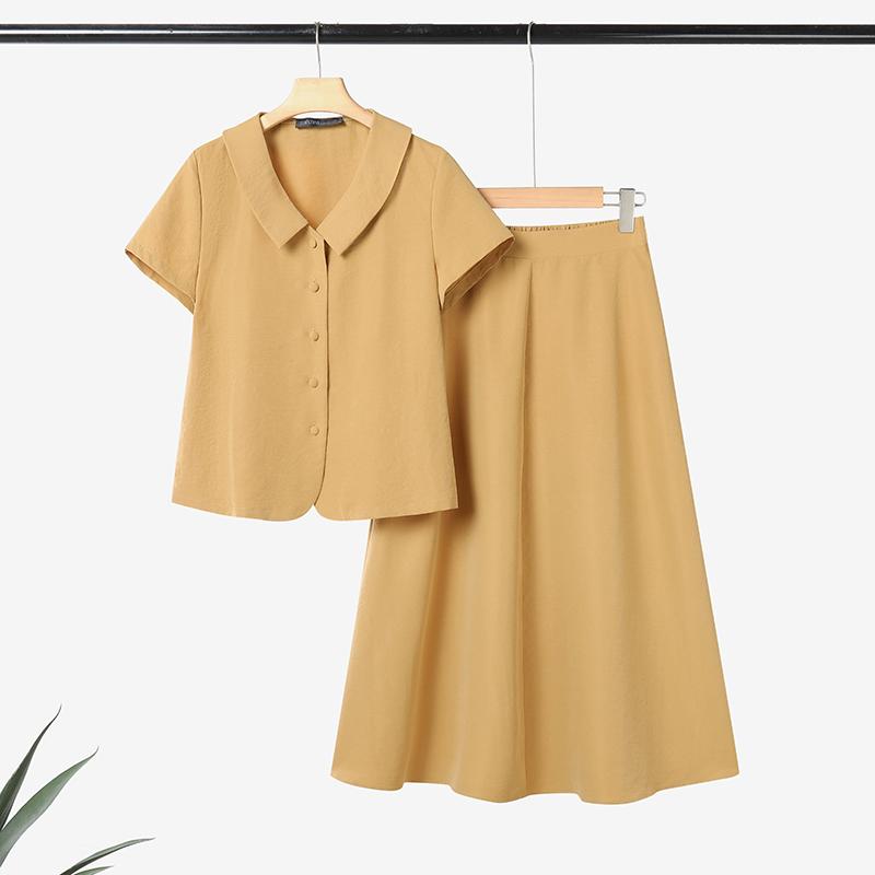 

ZANZEA Женские блузки с коротким рукавом и юбки Летние комплекты из двух частей S хаки