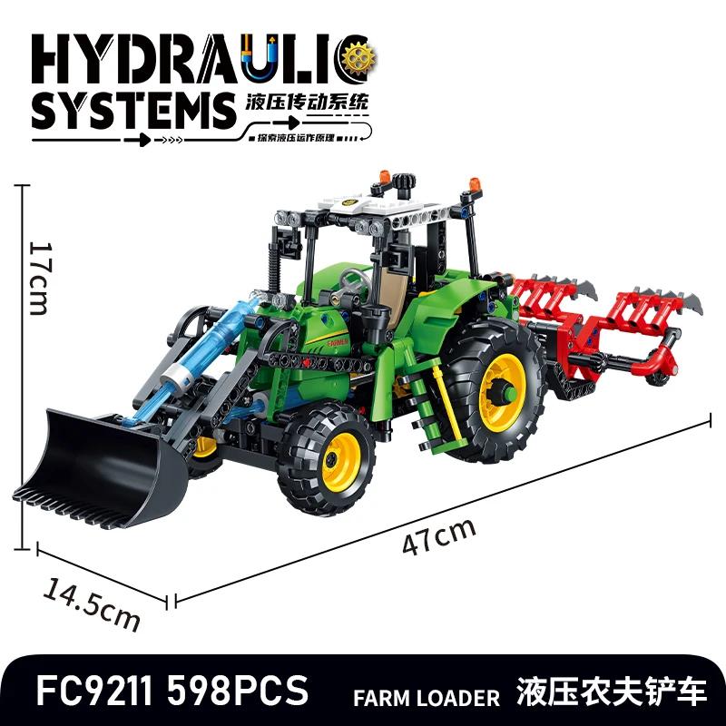 MOC Technology DIY Hydraulic System Farm Loader & Harvester Building Blocks Set - Engineering Model Kit for Vehicle Decor