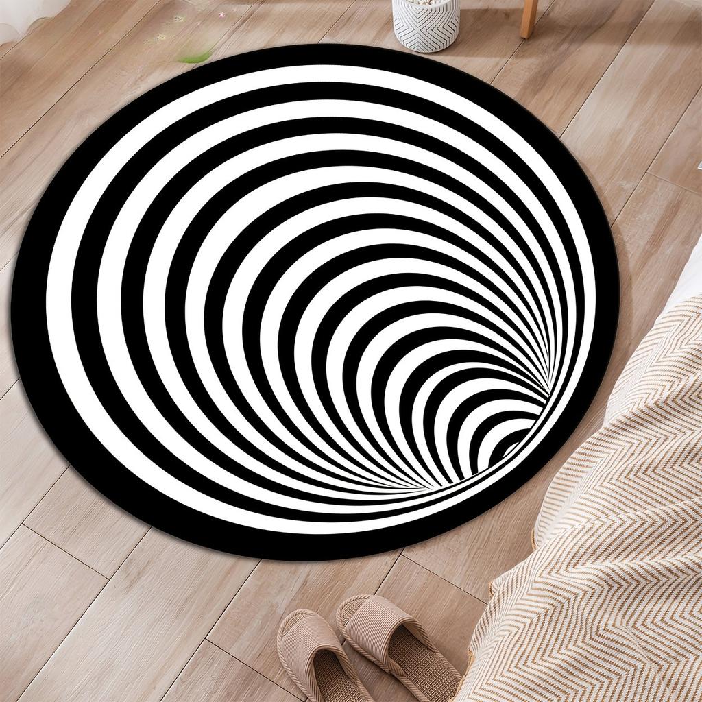 Black and White Spiral Stripe Pattern Round Rug, Non-slip Floor Mat for Living Room, Bedroom, Bathroom, Holiday Home Decoration