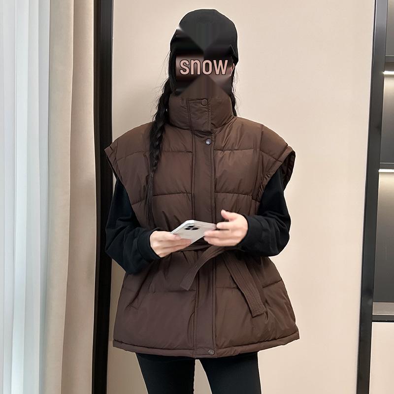 Women's Korean Style Thickened Stand Collar Sleeveless Vest - Autumn/Winter Waist-Cinching Loose Fit.