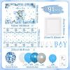 Boy Elephant Baby Shower Decorations Boxes - Baby Blue Balloon Garland Kit,Baby Shower Boxes,It's a Boy Backdrop Tablecloth for Elephant Theme Party