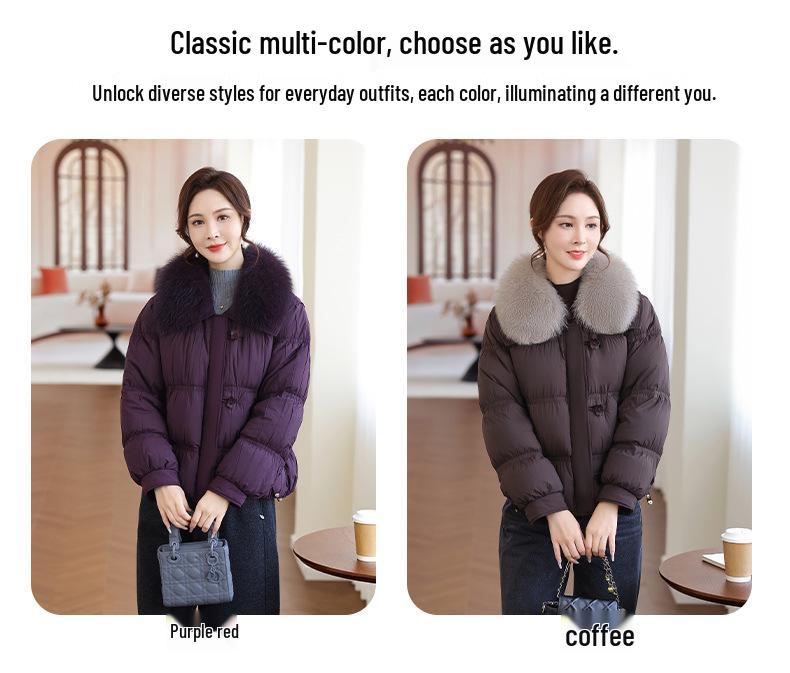2025 Winter Fashion Short Down Jacket with Large Fur Collar for Stylish Moms & Elderly Women