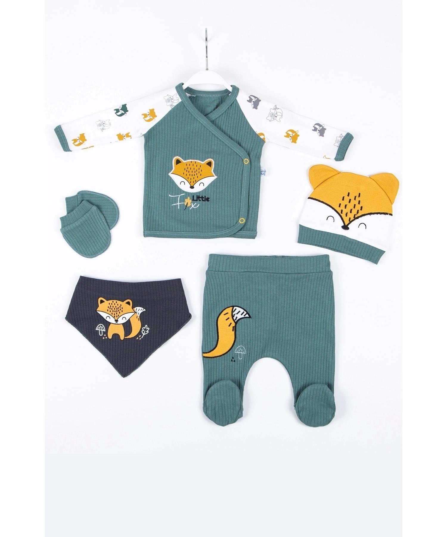 

Little Fox Embroidered 5 Pcs 100% Cotton Baby Boy Hospital Outlet Set
