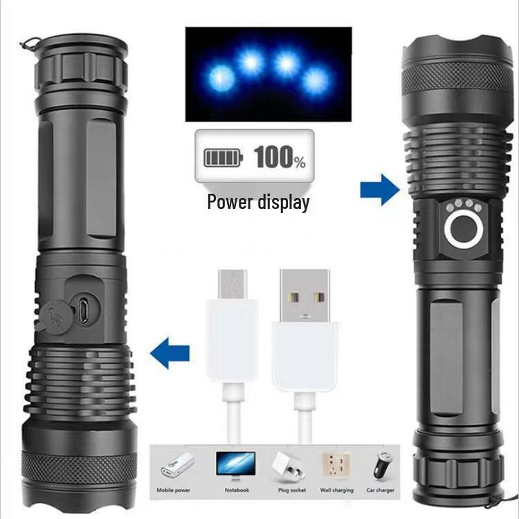 P50 Flashlight: Powerful LED, USB Rechargeable, Power Display, Zoom & Spotlight Functions