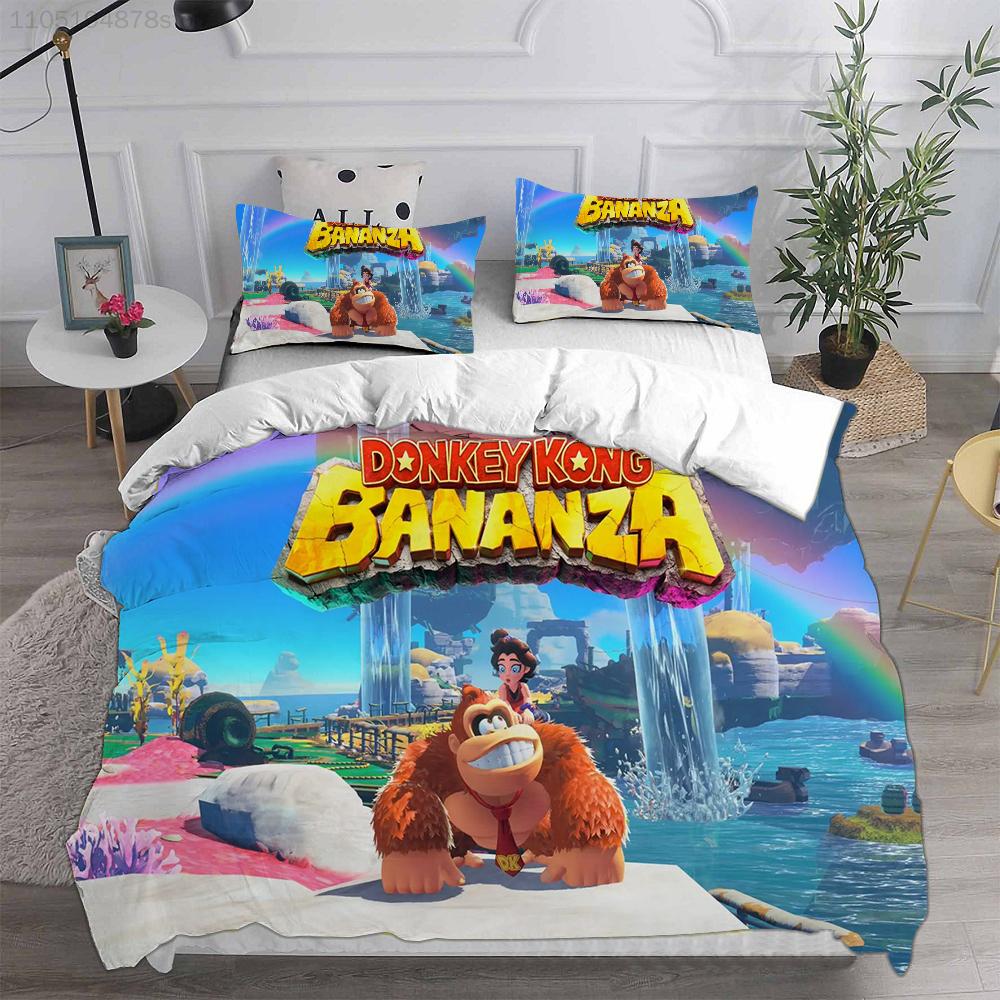 D-Donkey K-Kong B-Bananza Beddengoed Sets Enkele/Tweepersoons/Dubbele Maat Dekbedovertrek Set 2/3 Delige Sets Cadeaus voor Gamer Kinderen Volwassen Maat