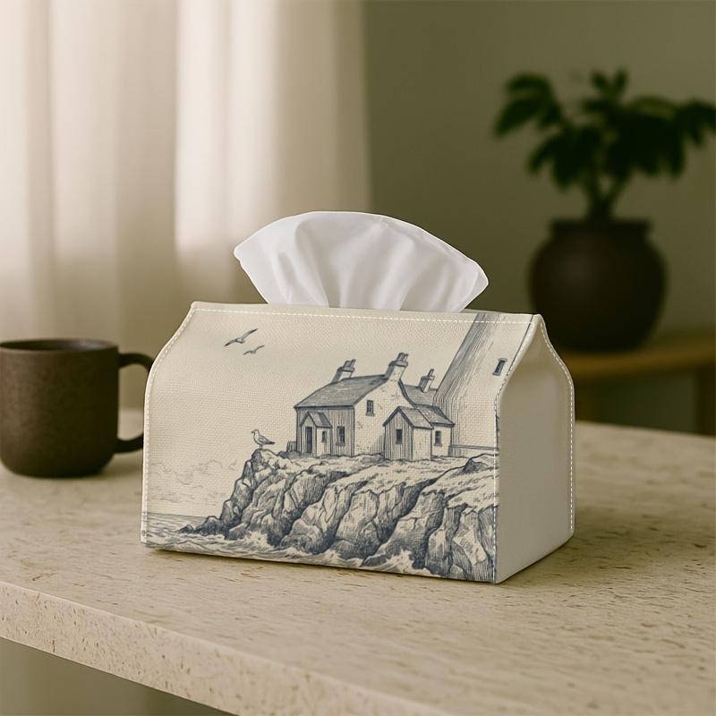 1pc Retro Ocean Lighthouse Tissue Holder | Versatile Napkin Dispenser, Ideal for Home, Gatherings, Car Decor Cliff Bird - Ornamental Tissue Box for Li