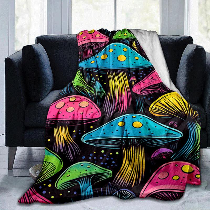 

1pc Mushroom Printing Lightweight Flannel Blanket, Comfortable and Warm Blanket, for Camping Sofa Bed and Couch Office, Suitable for Gift Bla 100x150cm