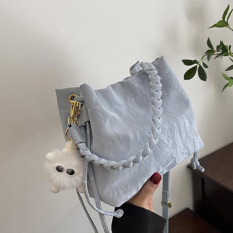 Trendy Pink Velvet Women's Versatile Crossbody Fashion Bucket Handbag