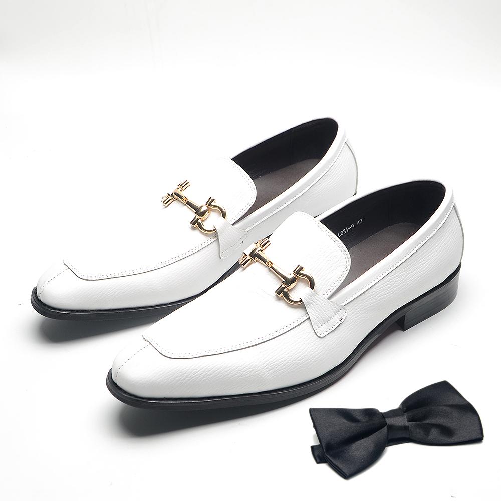 

Luxury Mens Horsebit Loafer White Dress Shoes Genuine Cow Leather Fashion Gentlemen Wedding Party Formal Shoes Man Pointed Toe 38