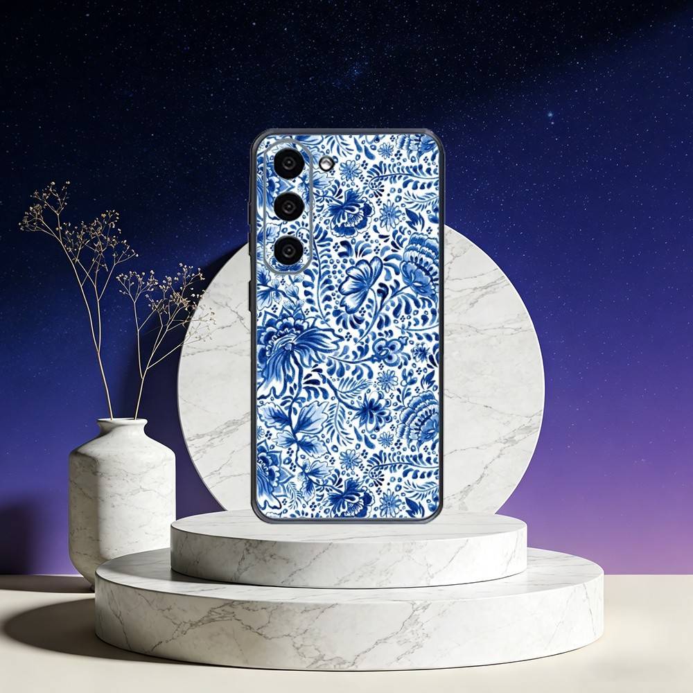 blue and white china Phone Case For Samsung Galaxy A73,A72,A71,A70,A53,A52,A51,Others Soft Black Cover