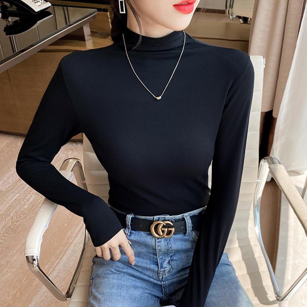 Women's Long-Sleeve Slim-Fit Brushed Fleece Base Layer T-shirt