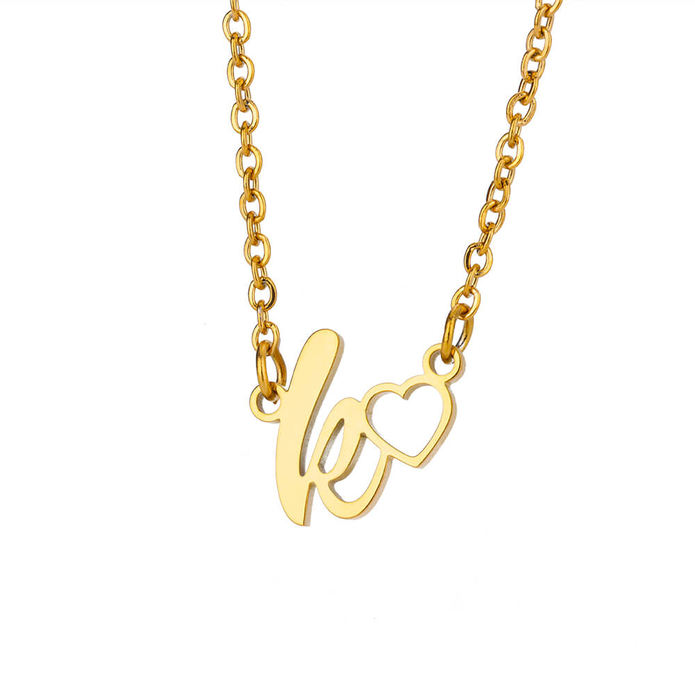 Fashion Initial Pendant Necklace For Women Letter Name Hollow Out Heart Charm Stainless Steel Gold Color Chain Jewelry Gift