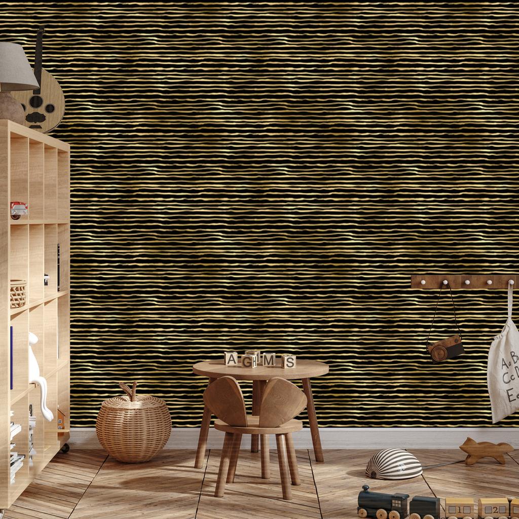 Black and Gold Tropical Pattern Wallpaper Ochre, Black and Yellow 50x1000