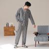 Pijama Masculina de Algodão de Manga Comprida com Listra V e Cardigan - Roupa Casual para Primavera/Outono