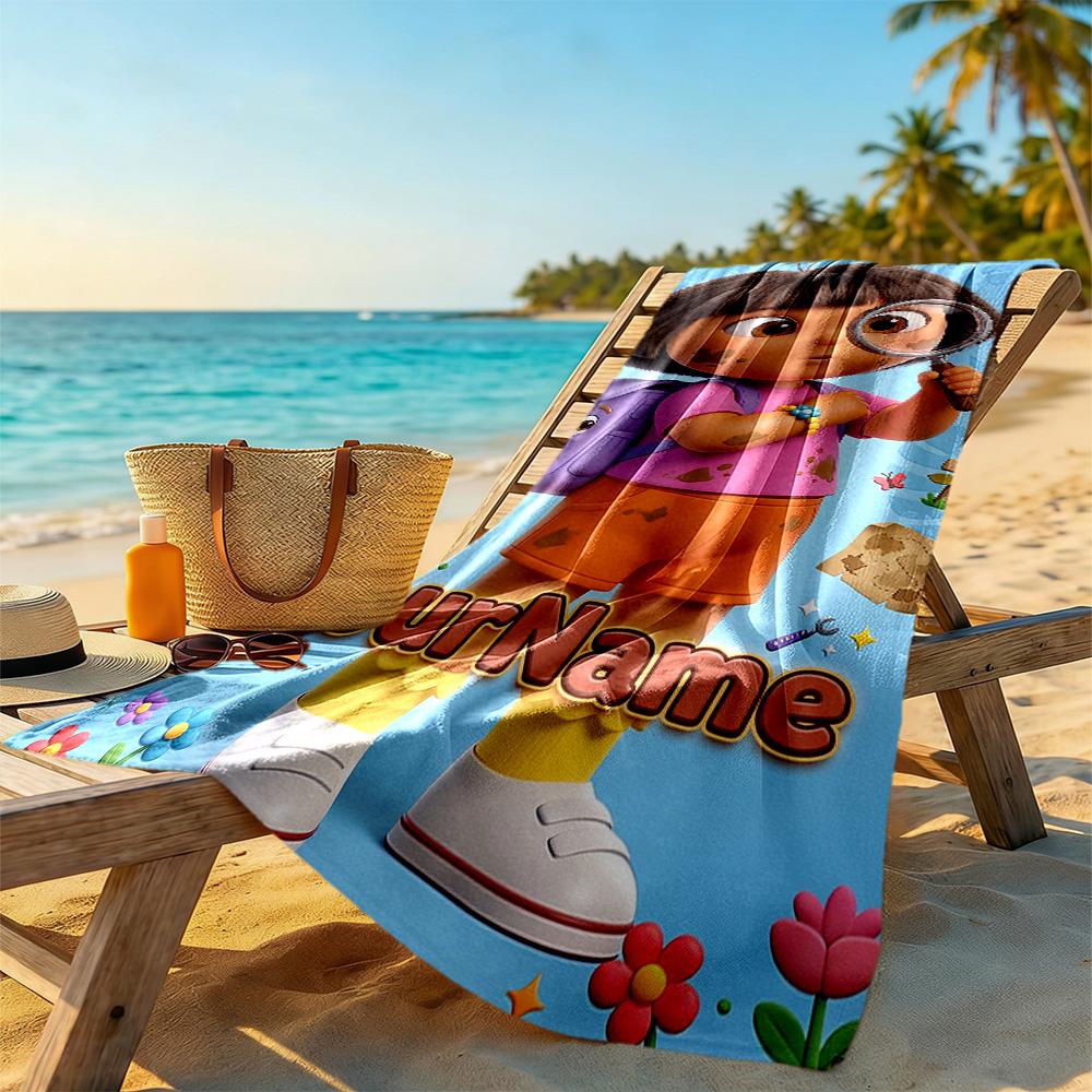 Dora Explorer Customize Text Beach Towel Quick-Dry Soft Microfiber Ideal for Travel Outdoor Swim Pool Yoga Surf Camping Hiking Gym Gift Holiday
