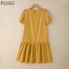 ZANZEA Women Summer Casual Round Neck Loose Short Sleeve Dress