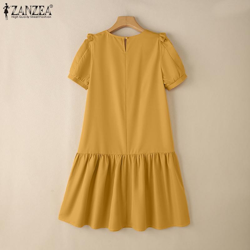 ZANZEA Women Summer Casual Round Neck Loose Short Sleeve Dress