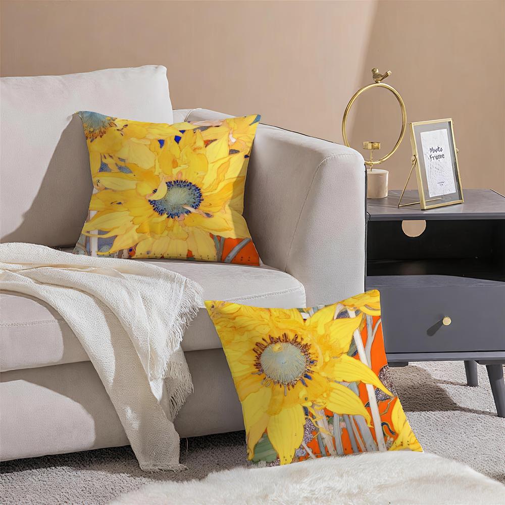sunflower Cushion Cover Pillowcase Short Plush Invisible zipper Room Sofa Cushion Cover