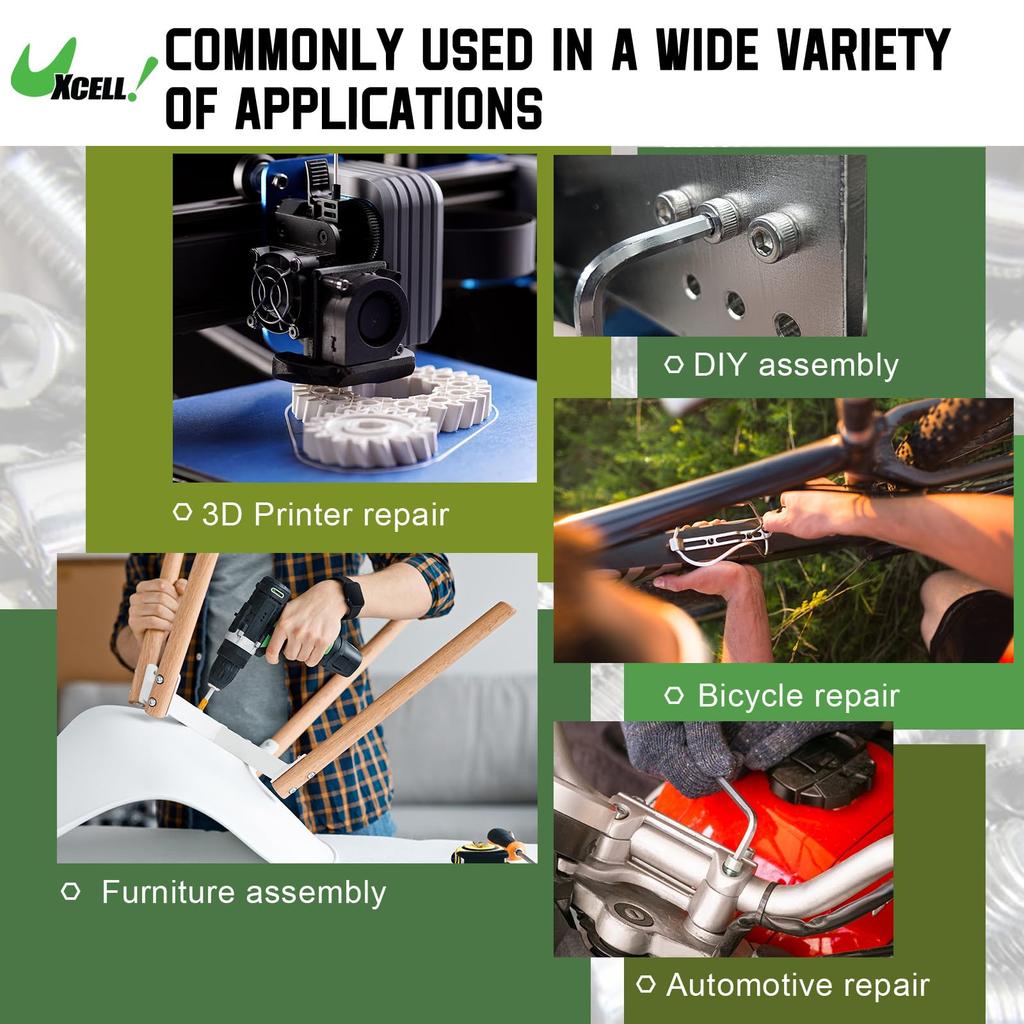 uxcell M5 Hex Socket Head Cap Screw Assortment Grade Carbon with Allen Socket Drive and Wrenches 185-Piece Kit, 12.9 Steel, Bolts, Washers,