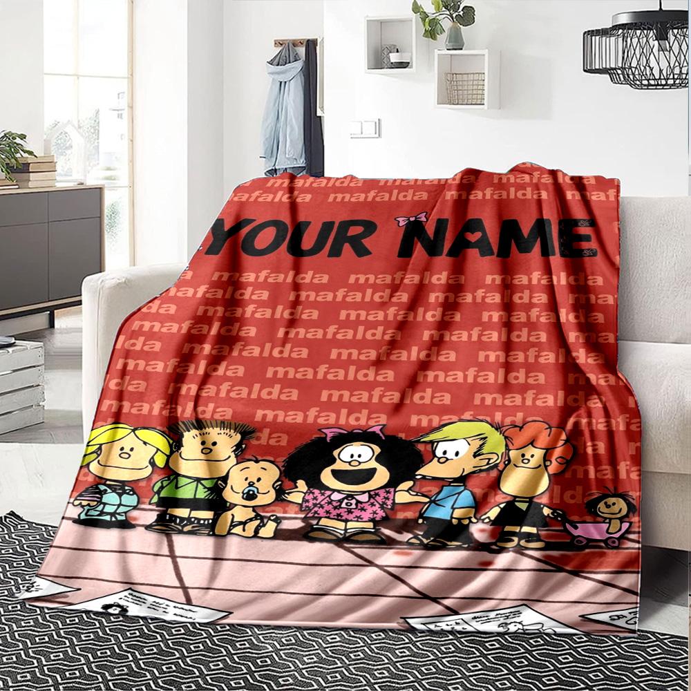 Name Custom Mafalda Cartoon Print Flannel Blanket High Quality Warm Comfortable Cover for All Seasons Perfect for Gifts Home Decor