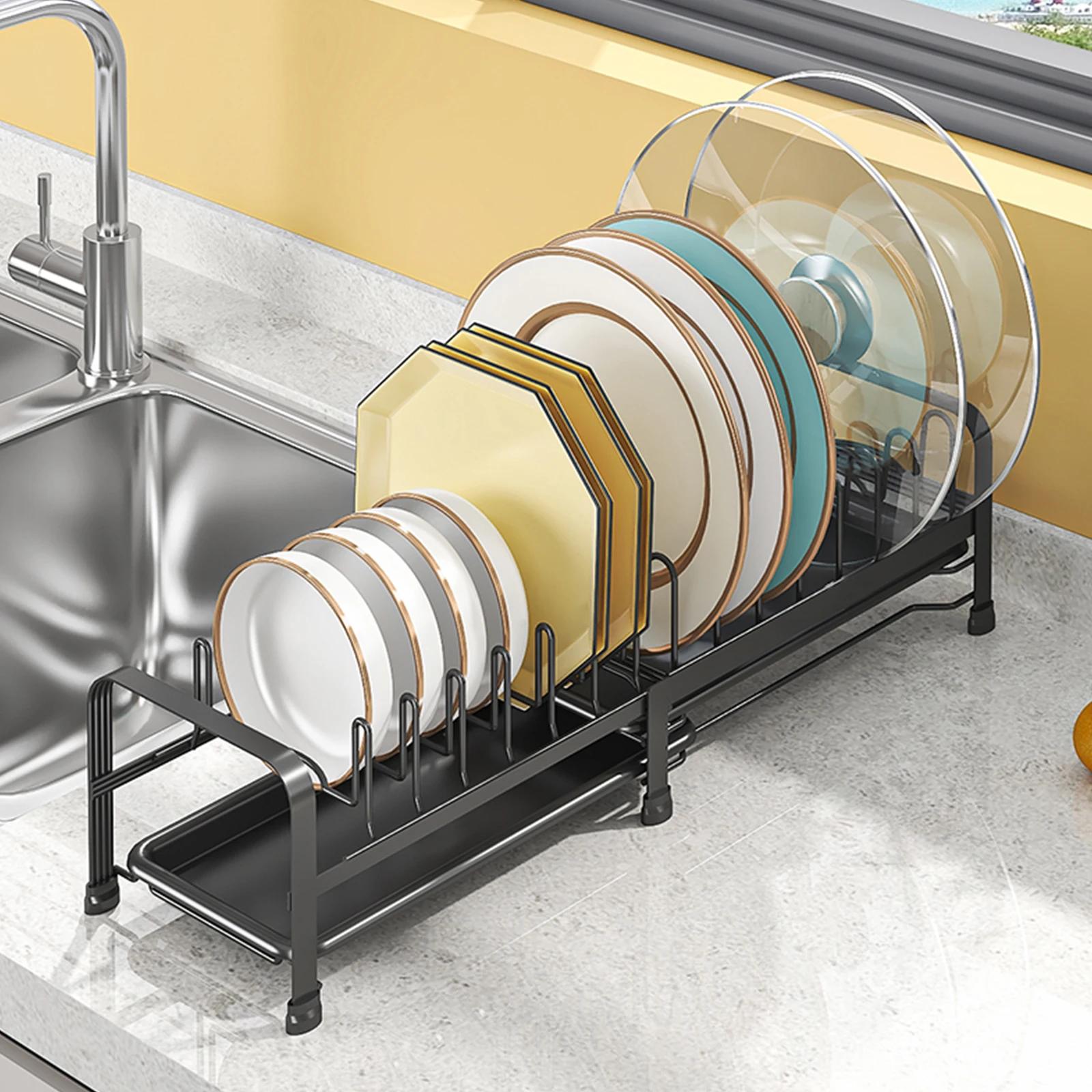 

1 шт., Расширяемая сушилка для посуды, 2-в-1 сушилка для кухонной посуды, Сушилка для посуды на кухонную столешницу с поддоном для слива чёрный